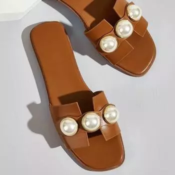 Женские тапочки Pearl Flat Slippers 2023 года — легкие пляжные сандалии на низком каблуке 41 розовый