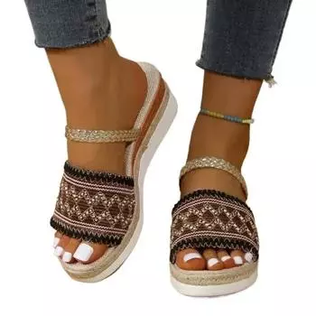 Женские тапочки, пляжные сандалии, бохо, этнический стиль, эспадрильи ручной работы, тапочки на платформе, шлепанцы NoEnName NuII 36 бежевый