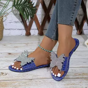 Женские тапочки Пляжные тапочки Bohemian Crystal Rome Дизайнерские тапочки 2024 Новые летние модные удобные сандалии на плоской подошве для женщин 36 бежевый