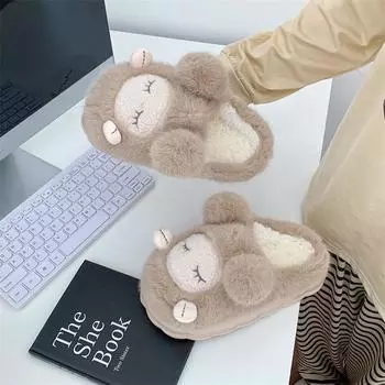 Женские тапочки Plus Velvet Cartoon Slippers - теплые, с толстой подошвой, с каблуком-уплотнителем для осени/зимы 38-39