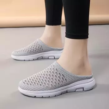 Женские тапочки, повседневные сандалии, кроссовки с открытой спиной, летние носки без застежек, туфли с закрытым носком, большой размер EU: 36 чёрный