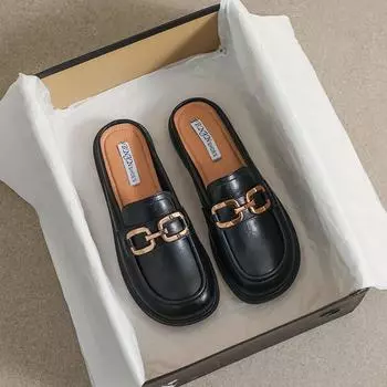 Женские тапочки ретро на мягкой подошве маленькие кожаные туфли 34 чёрный