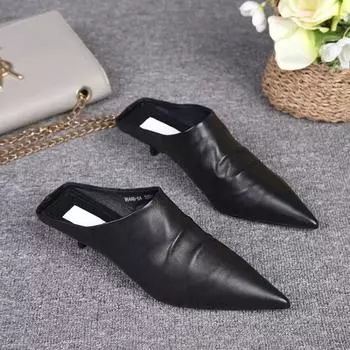 Женские тапочки Роскошные элегантные повседневные туфли из искусственной кожи для женщин, тренд 2024 года, удобные туфли с острым носком на танкетке для отдыха на открытом воздухе 35 чёрный