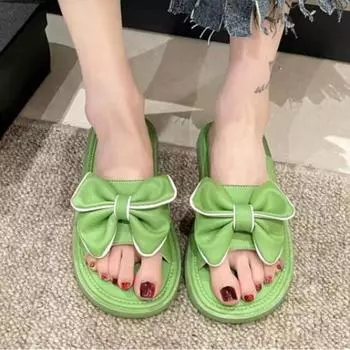 Женские тапочки с бантом 2024 года, новые летние модные тапочки с открытым носком на плоской подошве, повседневные пляжные шлепанцы 35-40 Zapatos De Mujer 35 покинуть белый