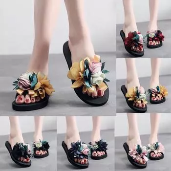 Женские тапочки с богемным цветком на плоской подошве, летние сандалии, нескользящая пляжная обувь 36 розовый