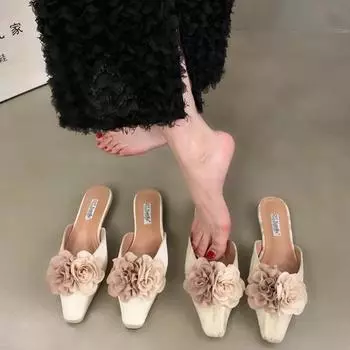 Женские тапочки с цветочным принтом на плоской подошве Новые летние повседневные модные сандалии для прогулок Уличные тапочки с острым носком для улицы Женские тапочки 35