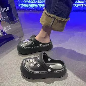 Женские тапочки, съемные, очаровательные и креативные украшения, аксессуары для обуви для домашних животных, удобные уличные пляжные тапочки своими руками 35-36 чёрный