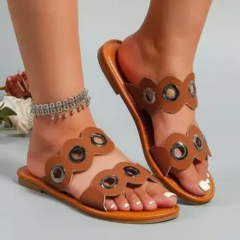 Женские тапочки с круглым носком, открытым носком, противоскользящие, на плоской подошве, однотонные, уличные, повседневные, удобные женские тапочки без шнуровки 36