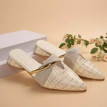 Женские тапочки с острым носком из кожи в клетку, модные, повседневные, для поездок на работу и отдыха, дизайнерская женская обувь больших размеров 35