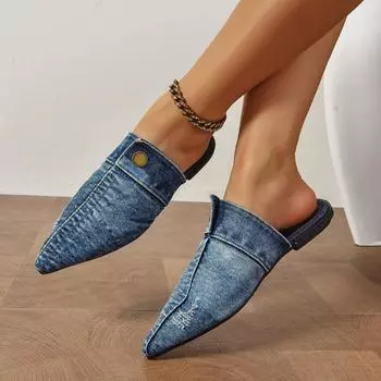 Женские тапочки с острым носком на плоской подошве Модные сандалии Ретро Повседневная дизайнерская обувь Трендовые прогулочные удобные тапочки-слайды для женщин 35