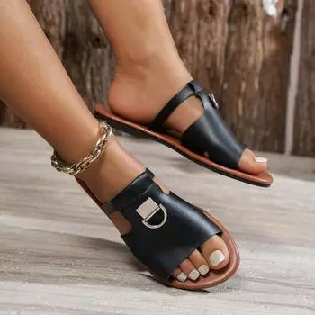 Женские тапочки с открытым носком и металлическим декором, летние, новые, не сдавливающие, для ходьбы, повседневные, большого размера, женские туфли 36