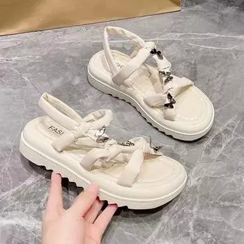 Женские тапочки с открытым носком и толстой подошвой с металлическим украшением в виде бабочки для отдыха на пляже, прогулок, поездок на работу, женская обувь 35