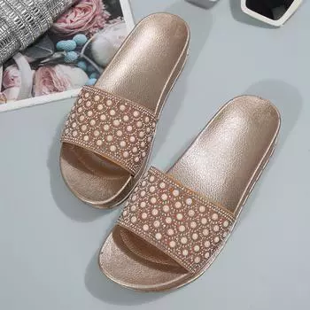 Женские тапочки с открытым носком, инкрустированные жемчугом, простые модные повседневные тапочки, новые летние туфли для прогулок на пляже 36