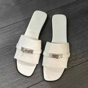 Женские тапочки с открытым носком на плоской подошве с металлическим декором, дизайнерские женские мюли 35 бежевый