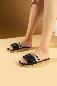 Женские тапочки с плетеным ремешком и жемчужной соломенной подошвой 81-5-24