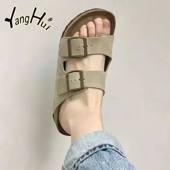 Женские тапочки с плоской подошвой и противоскользящим покрытием в стиле ретро 2024 года, новые модные повседневные пляжные простые однотонные современные сандалии большого размера на лето 35 верблюд