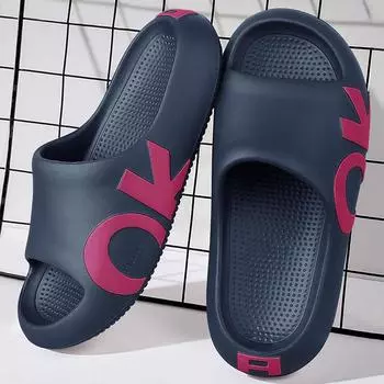 Женские тапочки с принтом в виде букв OK, классные тапочки для домашнего использования, дышащие и нескользящие тапочки из ЭВА с открытым носком и толстой подошвой 36-37