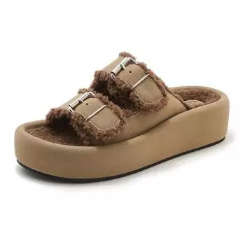 Женские тапочки с пряжкой на толстой подошве, осенние тапочки 2024 года с нескользящей толстой подошвой, женские модные босоножки на платформе с пряжкой 36