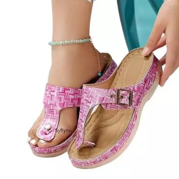 Женские тапочки с разделенным носком, роскошные женские туфли на танкетке, полые металлические пробковые пляжные туфли Zapatos De Mujer, большой размер 35-43 35 чёрный