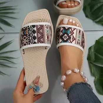 Женские тапочки с римским принтом, летние новые трендовые домашние и уличные сандалии на плоской платформе, женские шлепанцы, женская дизайнерская обувь 36