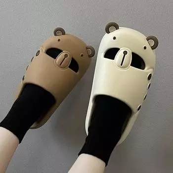 Женские тапочки с рисунком медведя, летние домашние тапочки из ЭВА для дома, обувь на платформе, противоскользящая, для сада и пляжа, забавные тапочки с закрытым носком 36-37 feet(35-36) белый