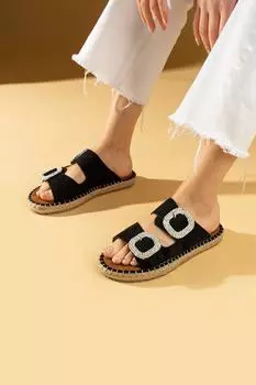 Женские тапочки с соломенной подошвой и двойной пряжкой Comfort Sole 001-2301-24Замша