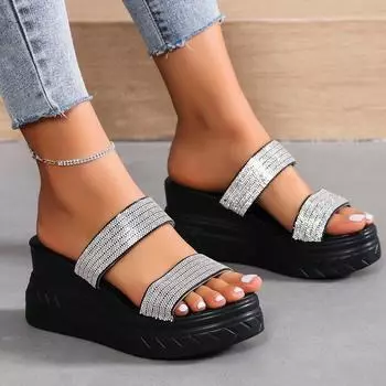 Женские тапочки с толстой подошвой, увеличивающие рост, модные и универсальные, с уклоном и бисквитным принтом, пляжные сандалии 40 белый