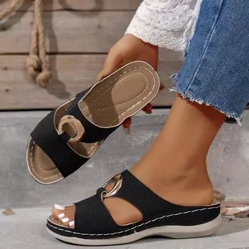 Женские тапочки с толстым дном и полыми каблуками, большого размера, повседневные, с одной педалью, с металлической пряжкой, классные женские тапочки 36