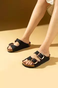 Женские тапочки с удобной подошвой и двойной пряжкой-розой 65-81-24T