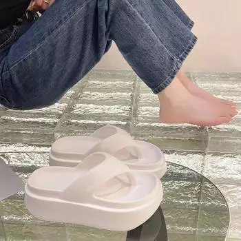 Женские тапочки с узором «елочка», новинка 2024 года, противоскользящие сандалии из ЭВА с приподнятой подошвой, простые домашние тапочки на мягкой подошве 36-37(foot22.5-23cm) белый