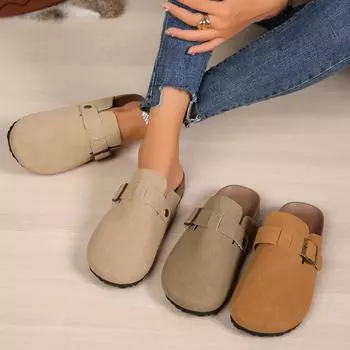 Женские тапочки с закрытым носком из коровьей замши, женские тапочки-сабо в стиле ретро, садовые сандалии-мюли, летние новые женские сандалии-сабо 35 коричневый