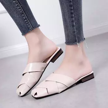 Женские тапочки с закрытым носком, летние сандалии-гладиаторы, пляжная обувь на плоской подошве, женские шлепанцы на открытом воздухе, белые 35 дубильная кора