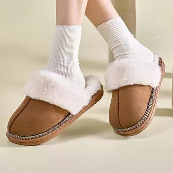 Женские тапочки с закрытым носком, мягкие плоские туфли для зимы, домашние тапочки 36-37 коричневый