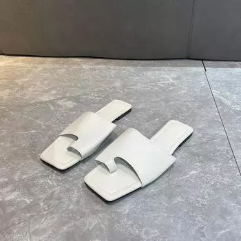 Женские тапочки с застежкой-молнией на плоской подошве, однотонные, квадратные, повседневные женские сандалии, шитье, ПУ, новые, удобные, летние, размер 35-43, ПУ 35