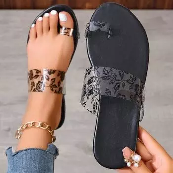 Женские тапочки с застежкой-носком, случайные туфли на плоской подошве с принтом, повседневные летние сандалии 2024 года, новые шлепанцы для отдыха на открытом воздухе, пляжное платье, удобные женские тапочки 36 бежевый