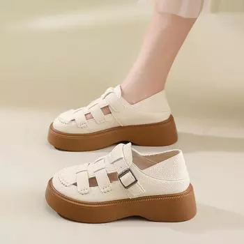 Женские тапочки-сабо на толстой подошве на платформе, римские сандалии, повседневные, для девушек, увеличивающие рост, летние туфли с закрытым носком и открытой спиной, большие размеры EU:40 бежевый