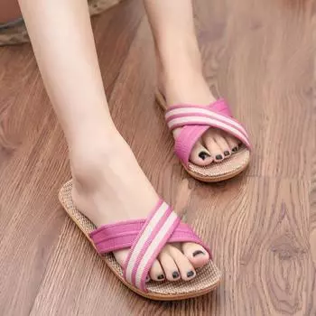 Женские тапочки, сандалии на плоской подошве, легкие льняные повседневные летние женские шлепанцы, домашние тапочки, домашние тапочки, Zapatos 37
