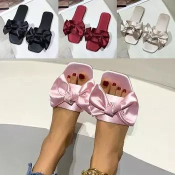 Женские тапочки, сандалии, шлепанцы, летняя модная дышащая нескользящая обувь, женские шлепанцы с узлом-бабочкой, повседневная женская обувь 35 красный