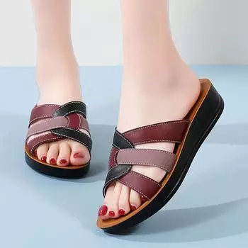 Женские тапочки-сандалии, уличные, нарядные, с открытым носком, повседневные, прогулочные сандалии для мам, большой размер 35 чёрный