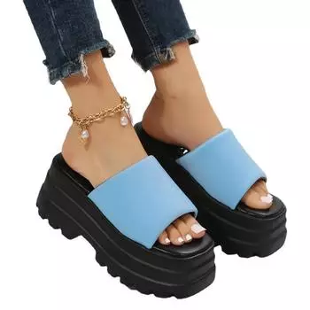 Женские тапочки, шлепанцы, женская летняя мода, туфли на танкетке, женские тапочки на высокой платформе, сандалии для отдыха, большие размеры 35-43 36 чёрный