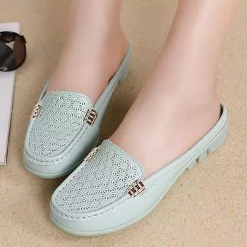 Женские тапочки-слайдеры Мягкие мюли Лоферы Слипоны Повседневные Элегантные Летние Сабо Кожаные Цветные Мокасины Туфли Плюс Размер 35