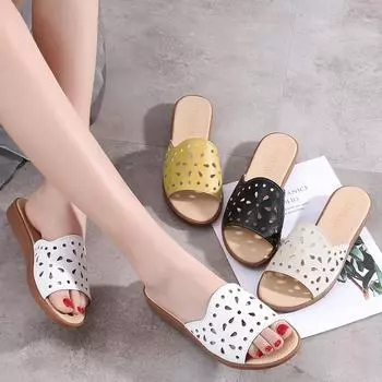 Женские тапочки-слайды, летние открытые тапочки для улицы, повседневные белые тапочки для мамы EU: 36 чёрный