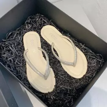 Женские тапочки со стразами, летняя обувь, женские модные блестящие шлепанцы, удобные тапочки на плоской подошве, пляжные сандалии без шнуровки, женские шлепанцы 35 зелёный