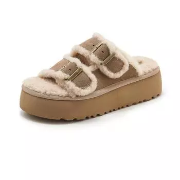 Женские тапочки TRAF с толстой подошвой, круглым носком, открытым носком, нескользящие тапочки, осенняя женская верхняя одежда 2024 года, шикарные босоножки на платформе с пряжкой 36