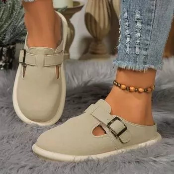 Женские тапочки Удобные легкие повседневные сандалии Весна Осень Неглубокие модные тапочки Дизайнерские шлепанцы с круглым носком для женщин 35 бежевый