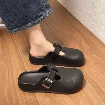 Женские тапочки в стиле 2024 года, летние, однотонные, на толстой подошве, повседневные, нескользящие, домашние тапочки, женские, на плоской подошве, Zapatos 36 чёрный