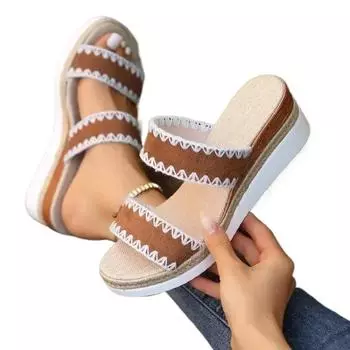 Женские тапочки Weave, летняя обувь для женщин, пляжные повседневные босоножки на каблуке, бохо, женские эспадрильи ручной работы, размер 35-43 36 бежевый