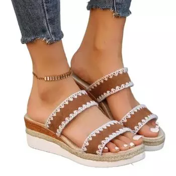 Женские тапочки Weave, летняя обувь для женщин, пляжные повседневные босоножки на каблуке, бохо, женские эспадрильи ручной работы, размер 35-43 36 бежевый
