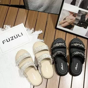 Женские тапочки верхняя одежда лето новые повседневные односимвольные тапочки на плоской подошве домашние тапочки на плоской подошве крутые тапочки производитель 36 бежевый