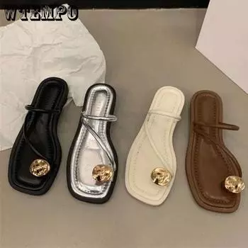 Женские тапочки WTEMPO, пляжные повседневные однотонные модные и универсальные удобные босоножки на круглом каблуке с квадратным носком и мягкой подошвой 35 чёрный